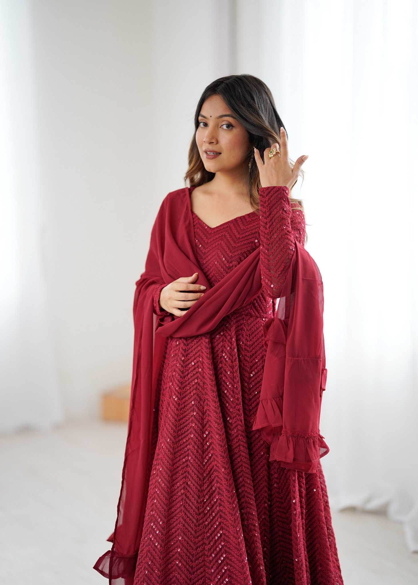 Faux Georgette Anarkali Gown - MYLUXURY LANE ENTERPRISE